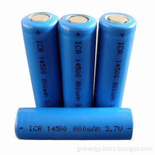 3.7V 800mAh 14500 Size Li-ion Battery Cell, Button/Flat Top, AA Size, UL, CE, RoHS Approved for LED